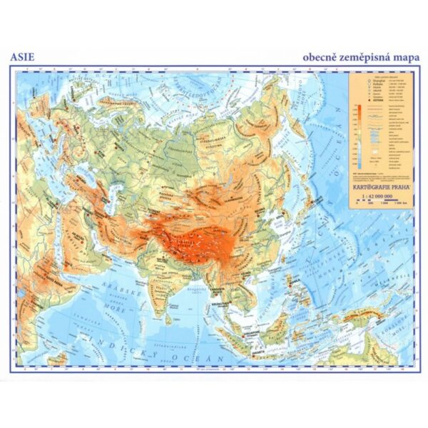 Asie – příruční obecně zeměpisná mapa